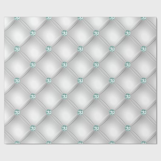 Metallic Satin White Mint Green Bling Cadeaupapier (Vlak)