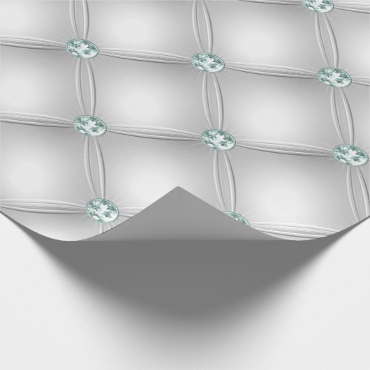 Metallic Satin White Mint Green Bling Cadeaupapier (Hoek)