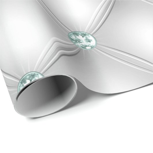 Metallic Satin White Mint Green Bling Cadeaupapier (Rol Hoek)