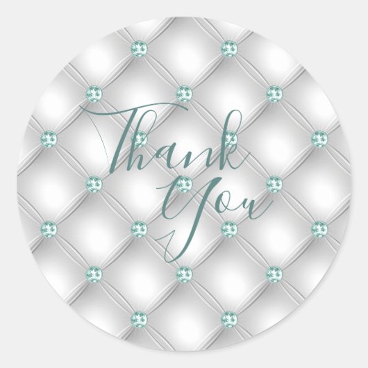 Metallic Satin White Mint Green Bling Glam Ronde Sticker (Voorkant)