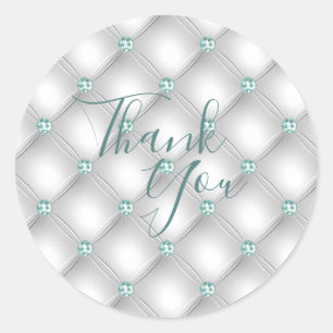 Metallic Satin White Mint Green Bling Glam Ronde Sticker