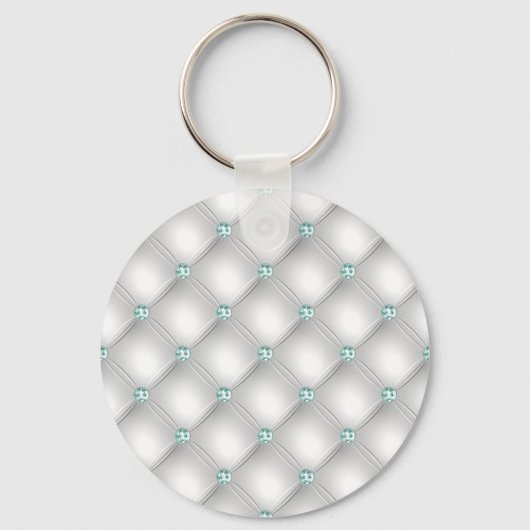 Metallic Satin White Mint Green Bling Glam Sleutelhanger (Voorkant)