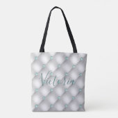 Metallic Satin White Mint Green Bling Name Tote Bag (Achterkant)