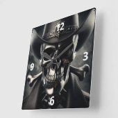 Metallic schedel cowboy wandklok (Hoek)