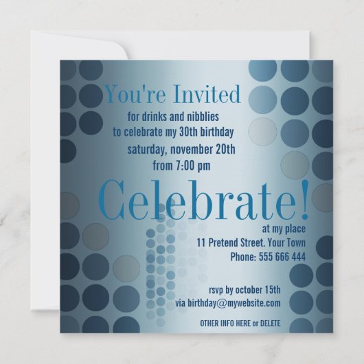 Metallic Shine Blue Party Verjaardag Uitnodiging (Achterkant)