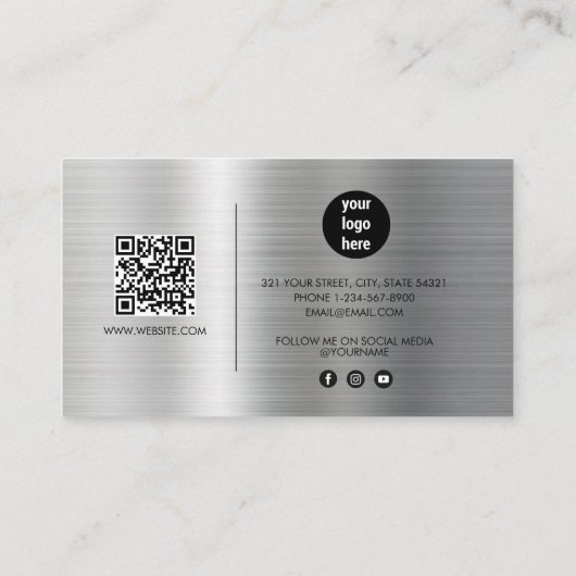 Metallic Signature Script QR Code Social Media Visitekaartje (Achterkant)