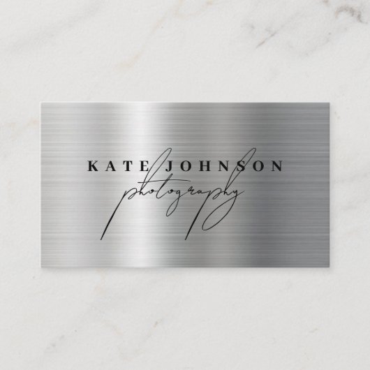 Metallic Signature Script QR Code Social Media Visitekaartje (Voorkant)