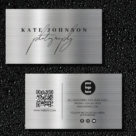 Metallic Signature Script QR Code Social Media Visitekaartje