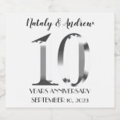 Metallic Silver 10th Wedding Jubileum Sparkling Wijnetiket (Enkel label)
