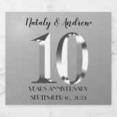 Metallic Silver 10th Wedding Jubileum Sparkling Wijnetiket (Enkel label)