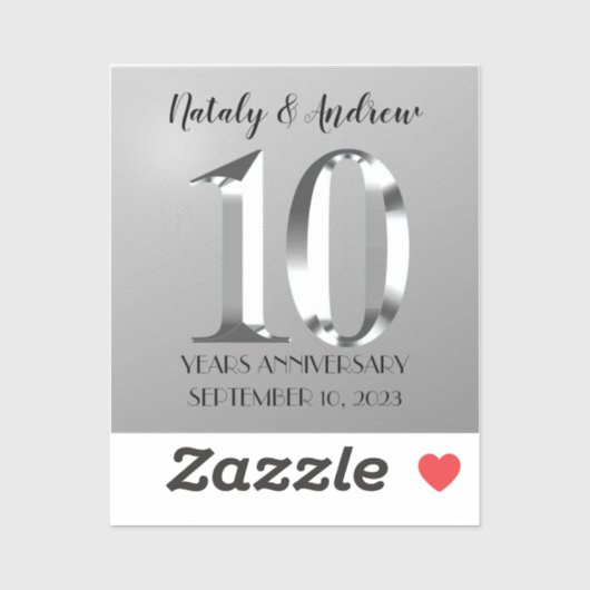 Metallic Silver 10th Wedding Jubileum Sticker (Vel)