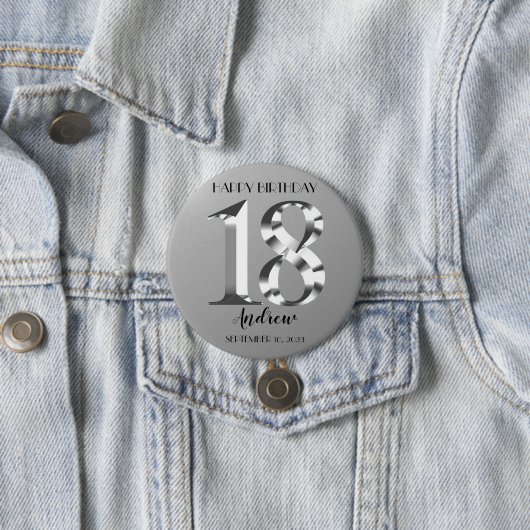 Metallic Silver 18e verjaardag Ronde Button 7,6 Cm (In situ)