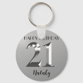 Metallic Silver 21ste verjaardag Sleutelhanger (Voorkant)