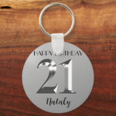 Metallic Silver 21ste verjaardag Sleutelhanger (Voorkant)