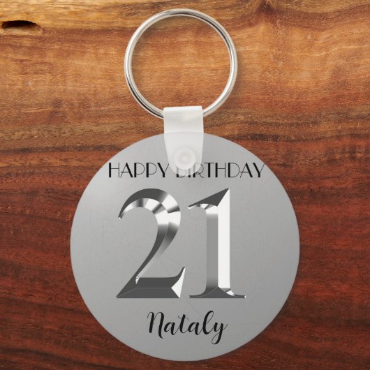 Metallic Silver 21ste verjaardag Sleutelhanger (Voorkant)
