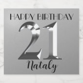 Metallic Silver 21ste verjaardag Sparkling Wijnetiket (Enkel label)