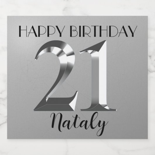 Metallic Silver 21ste verjaardag Sparkling Wijnetiket (Enkel label)