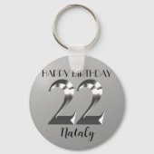 Metallic Silver 22e verjaardag Sleutelhanger (Voorkant)