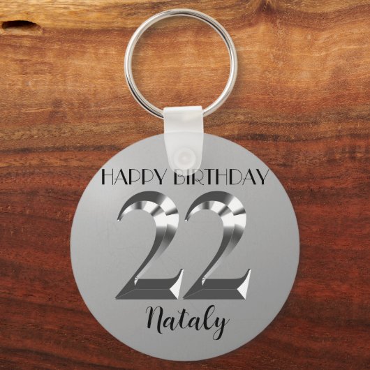 Metallic Silver 22e verjaardag Sleutelhanger (Voorkant)