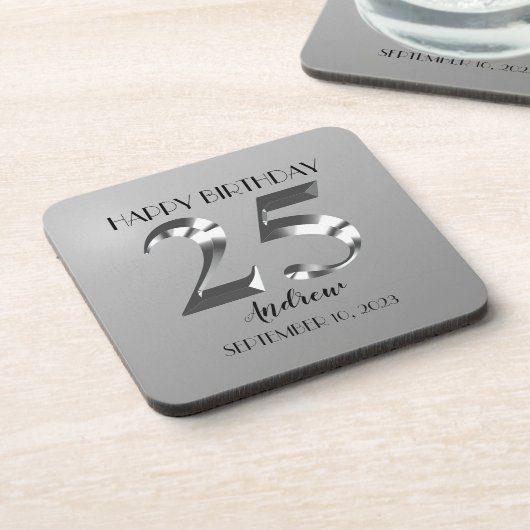Metallic Silver 25e verjaardag Bier Onderzetter (Linkerzijde)