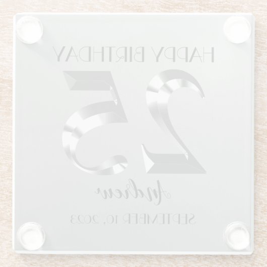 Metallic Silver 25e verjaardag Glazen Onderzetter (Achterkant)