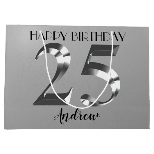 Metallic Silver 25e verjaardag Groot Cadeauzakje (Achterkant)