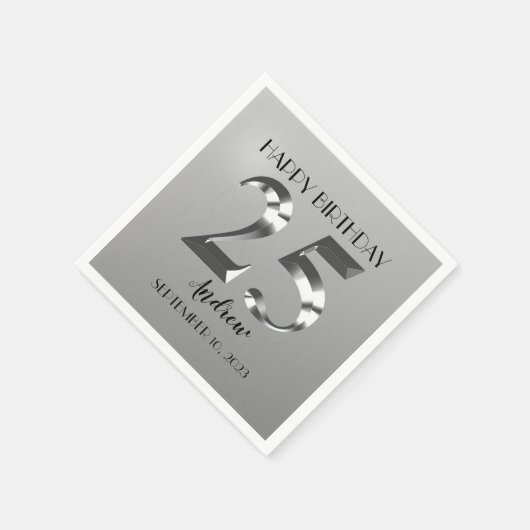 Metallic Silver 25e verjaardag Servet (Hoek)