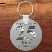 Metallic Silver 25e verjaardag Sleutelhanger (Voorkant)