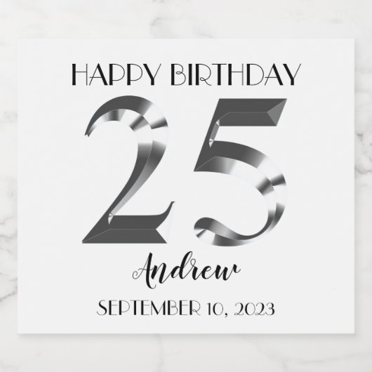 Metallic Silver 25e verjaardag Sparkling Wijnetiket (Enkel label)