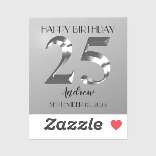 Metallic Silver 25e verjaardag Sticker (Vel)