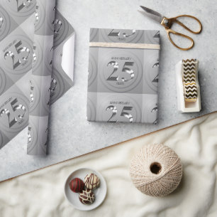 Metallic Silver 25th Wedding Day Cadeaupapier