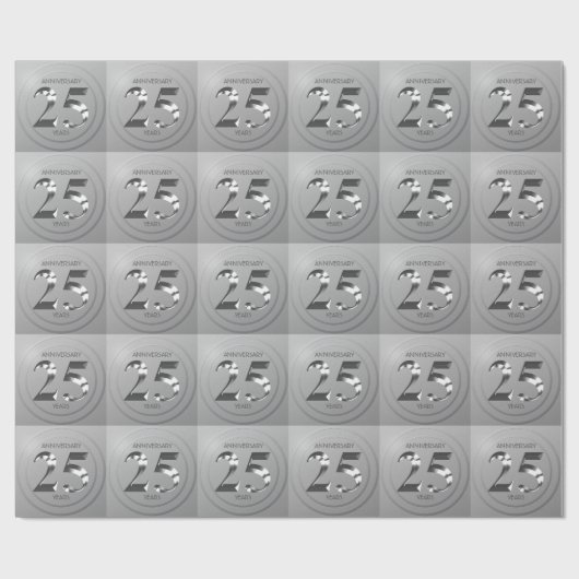 Metallic Silver 25th Wedding Day Cadeaupapier (Vlak)