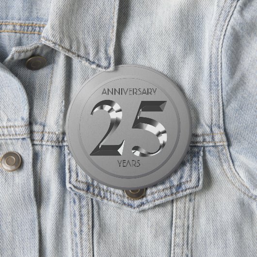 Metallic Silver 25th Wedding Day Ronde Button 4,0 Cm (In situ)