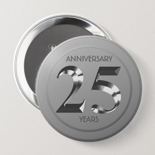 Metallic Silver 25th Wedding Day Ronde Button 4,0 Cm (Voorkant /achterkant)