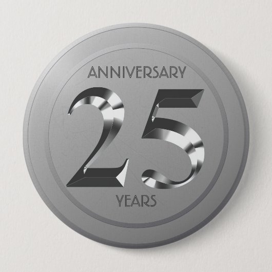 Metallic Silver 25th Wedding Day Ronde Button 4,0 Cm (Voorkant)