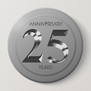 Metallic Silver 25th Wedding Day Ronde Button 4,0 Cm