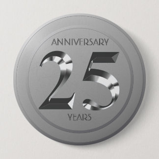 Metallic Silver 25th Wedding Day Ronde Button 4,0 Cm