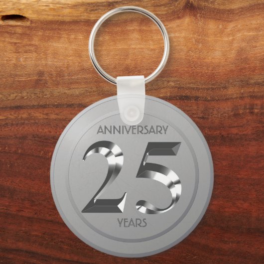 Metallic Silver 25th Wedding Day Sleutelhanger (Voorkant)