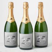 Metallic Silver 25th Wedding Day Sparkling Wijnetiket (Flessen)