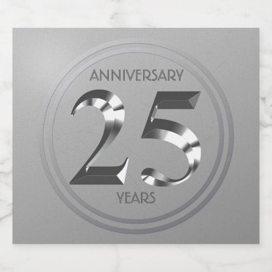 Metallic Silver 25th Wedding Day Sparkling Wijnetiket (Enkel label)