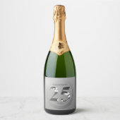 Metallic Silver 25th Wedding Day Sparkling Wijnetiket (Voorkant)