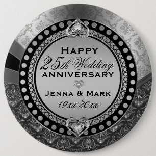 Metallic Silver 25th Wedding Jubileum 2 Ronde Button 6,0 Cm