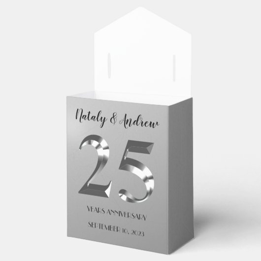 Metallic Silver 25th Wedding Jubileum Bedankdoosjes (Geopend)