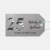 Metallic Silver 25th Wedding Jubileum Cadeaulabel (Voorkant (Horizontaal))