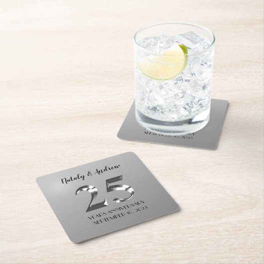 Metallic Silver 25th Wedding Jubileum Kartonnen Onderzetters (Insitu)