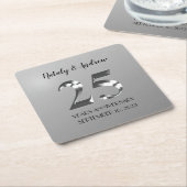 Metallic Silver 25th Wedding Jubileum Kartonnen Onderzetters (Schuin)