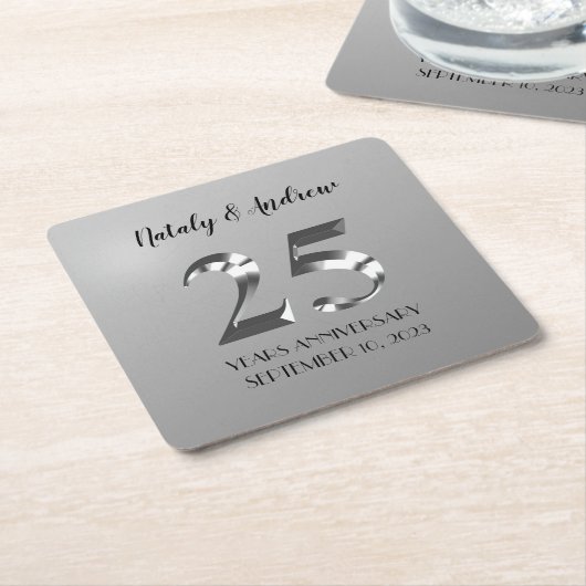 Metallic Silver 25th Wedding Jubileum Kartonnen Onderzetters (Schuin)