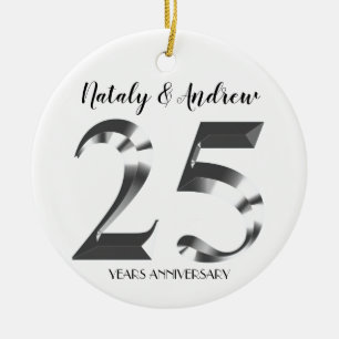Metallic Silver 25th Wedding Jubileum Keramisch Ornament