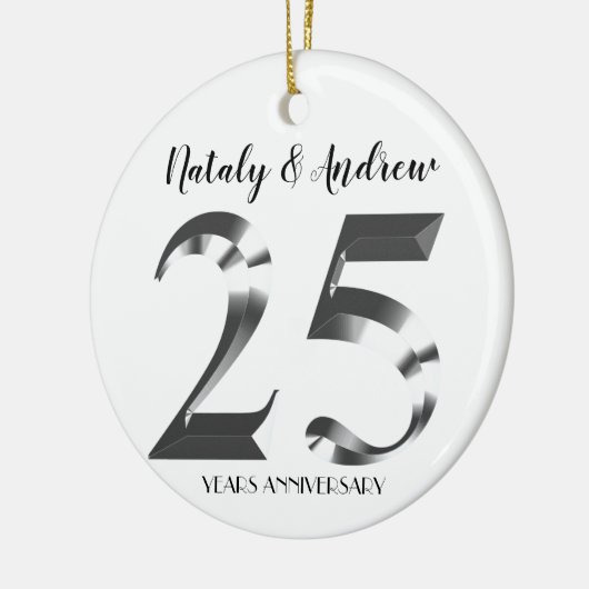 Metallic Silver 25th Wedding Jubileum Keramisch Ornament (Links)