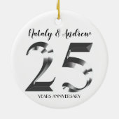 Metallic Silver 25th Wedding Jubileum Keramisch Ornament (Achterkant)